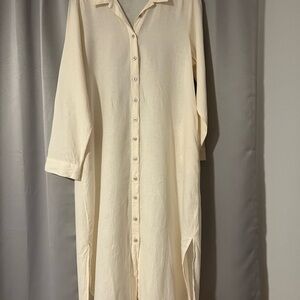Old Navy Cream Button-Down Shirt Dress